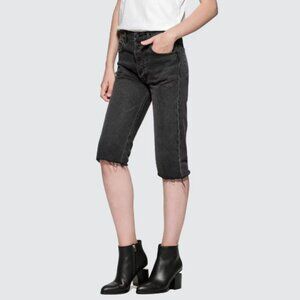 Helmut Lang DENIM KNEE CUTOFF DESTROYED FRAYED SHORTS (Size M)